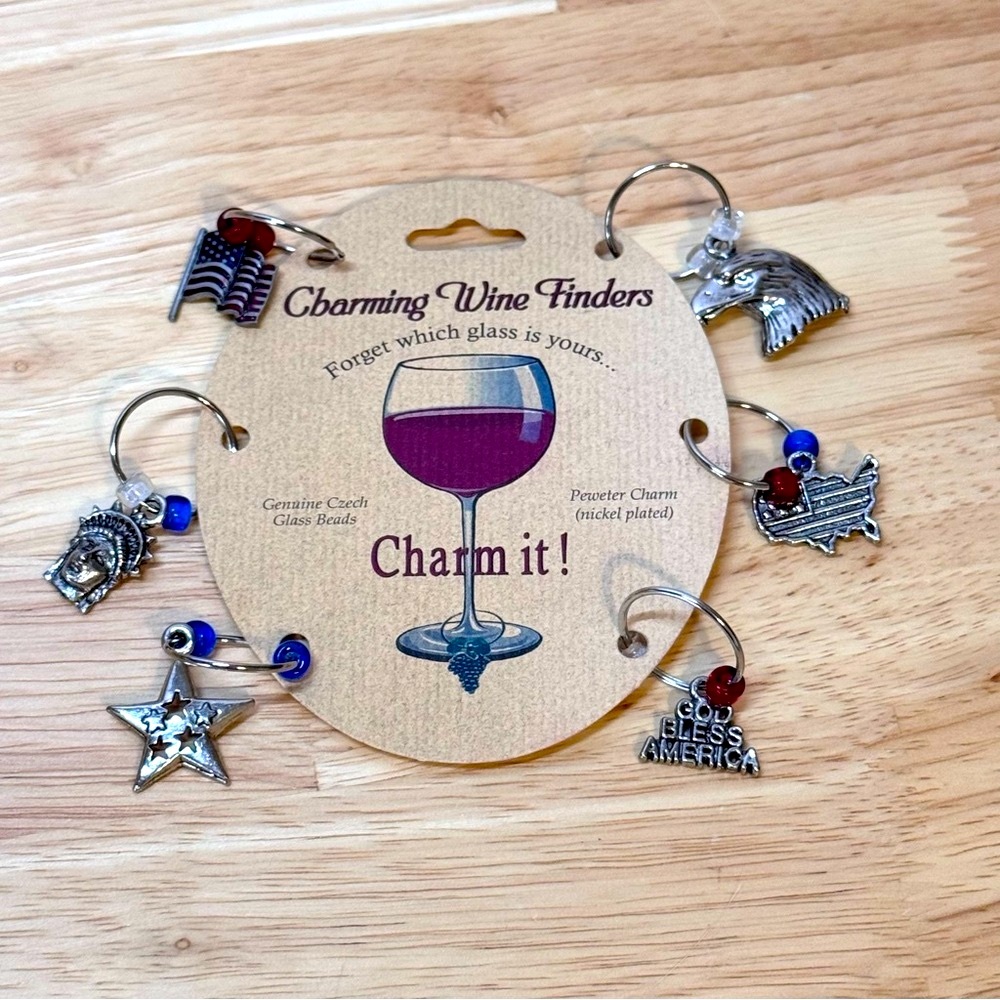 NWT Charm it! Charming Wine Finders Peweter USA 🇺🇸 Charms Set of 6